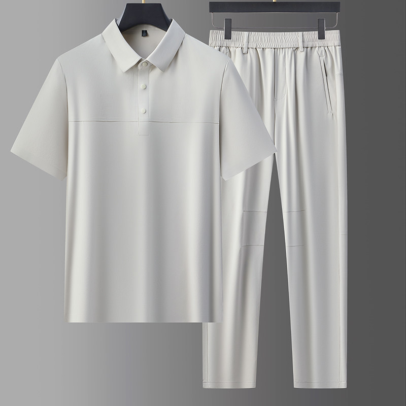 中老年休闲运动套装男锦氨高弹冰丝凉感POLO衫长裤两件套5959P110，男装休闲套装，星座1010A-1
