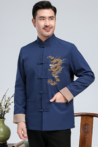 风唐装夹克男中青年龙刺绣盘扣春秋休闲汉服外套3301P75图片