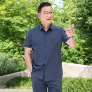 新款爸爸夏季套装短袖衬衫男冰丝衬衣休闲两件套中年男装5958P115图片