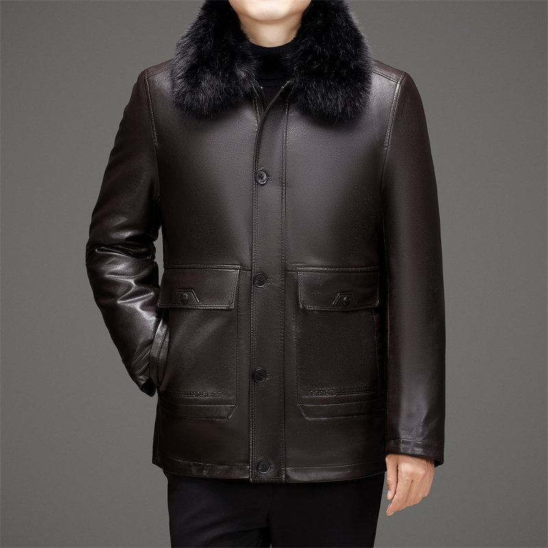 脱卸内胆加绒加厚爸爸装带毛领皮棉衣外套中老年皮棉服M2010P150,男装皮衣,星座1010A-1