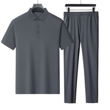 夏季POLO衫运动套装弹力冰丝翻领短袖两件套休闲套装男5605P85，男装休闲套装，星座1010A-1