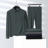 中老年春季长袖衬衫套装男灯芯绒春秋衬衫长裤子两件套5608P98，男装休闲套装，星座1010A-1