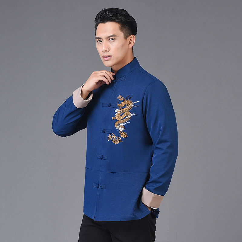 新风春秋装盘扣唐装上衣外套男中龙刺绣夹克外套汉服3301P75，男装民族服装，星座1010A-1