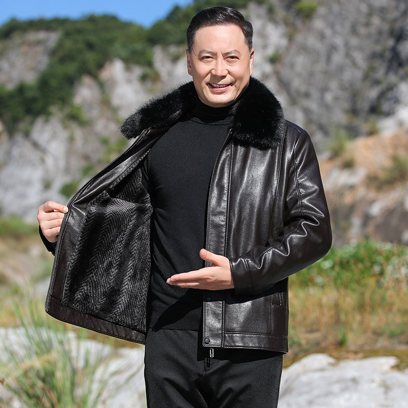 中老年皮夹克棉衣男加绒加厚爸爸装外套皮棉袄毛领棉服M2090P110,男装皮衣,星座1010A-1
