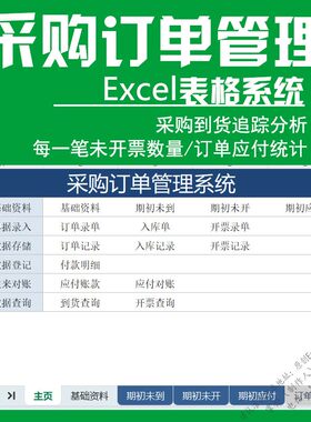 采购订单管理系统excel表格软件记录供应商到货提醒跟踪分析对账
