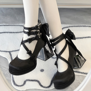 cos鞋 小熊潘达 优雅玛丽珍鞋 玻璃花房原创lolita高跟鞋 低跟