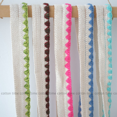 cottontime 爆款彩色贝壳边辅料 刺绣包边带3cm多色涤棉混织花边