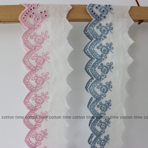 Cottontime First Love 6cm粉蓝法式刺绣花边波浪边绣辅料 2色