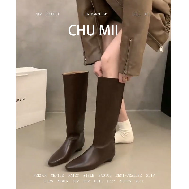 羊皮版~法式复古长筒骑士靴女气质显瘦不过膝长靴时尚百搭裤管靴