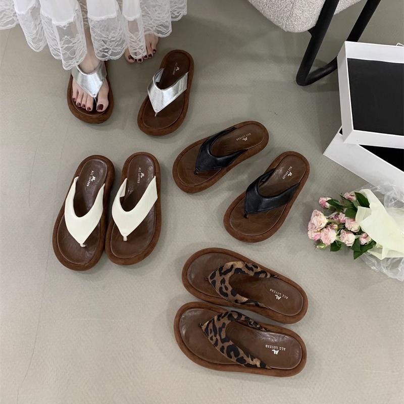 nana娜娜家2025夏新款女凉鞋厚底夹脚拖鞋女外穿凉拖鞋豹纹人字拖