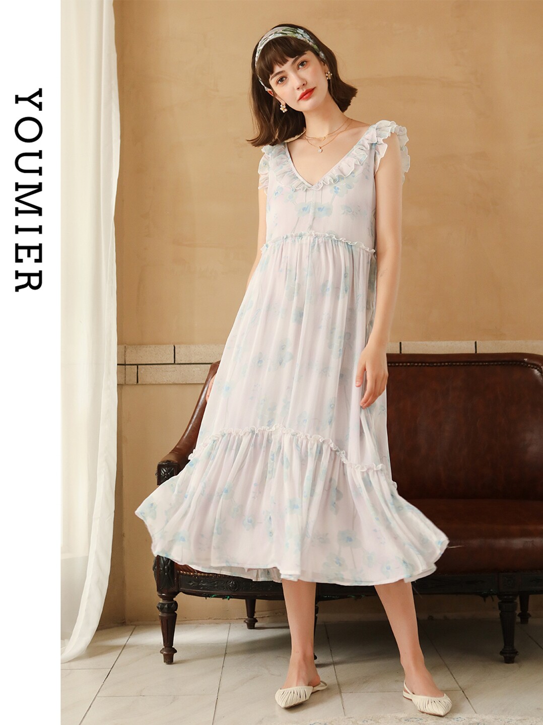 YOUMIL MATERNITY DRESS SUMMER FAIRY SUPER FAIRY MATERNITY DRESS SUMMER SKIRT CHIFFON FRENCH FLORAL SKIRT LONG