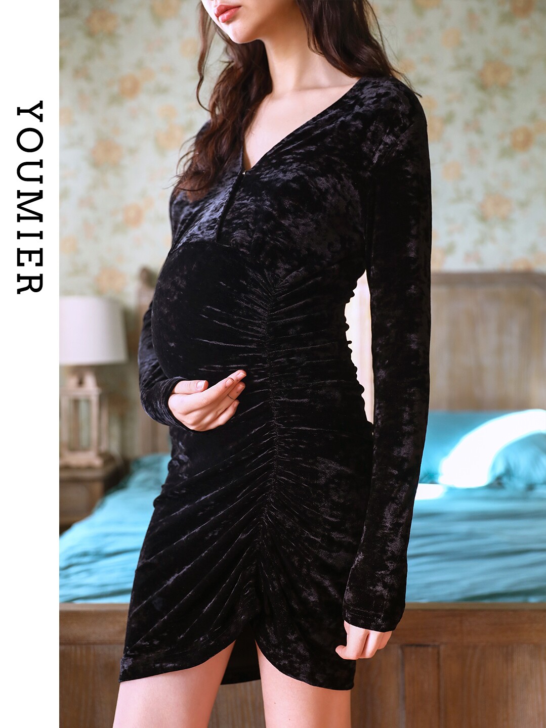 [SPECIAL AREA 2 PIECES 5% OFF] UMIL MATERNITY DRESS AUTUMN VELVET DRESS AUTUMN WINTER MATERNITY DRESS SEXY SLIM