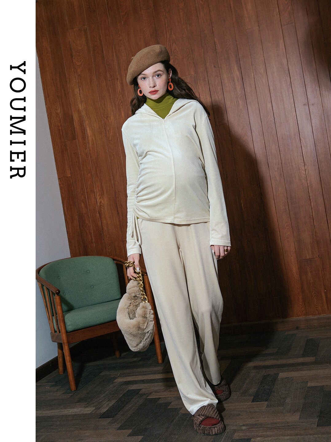 YOUMIL MATERNITY AUTUMN AND WINTER NEW MATERNITY SUIT TO WEAR A FASHIONABLE ATHLEISURE SWEATSHIRT TWO-PIECE SET