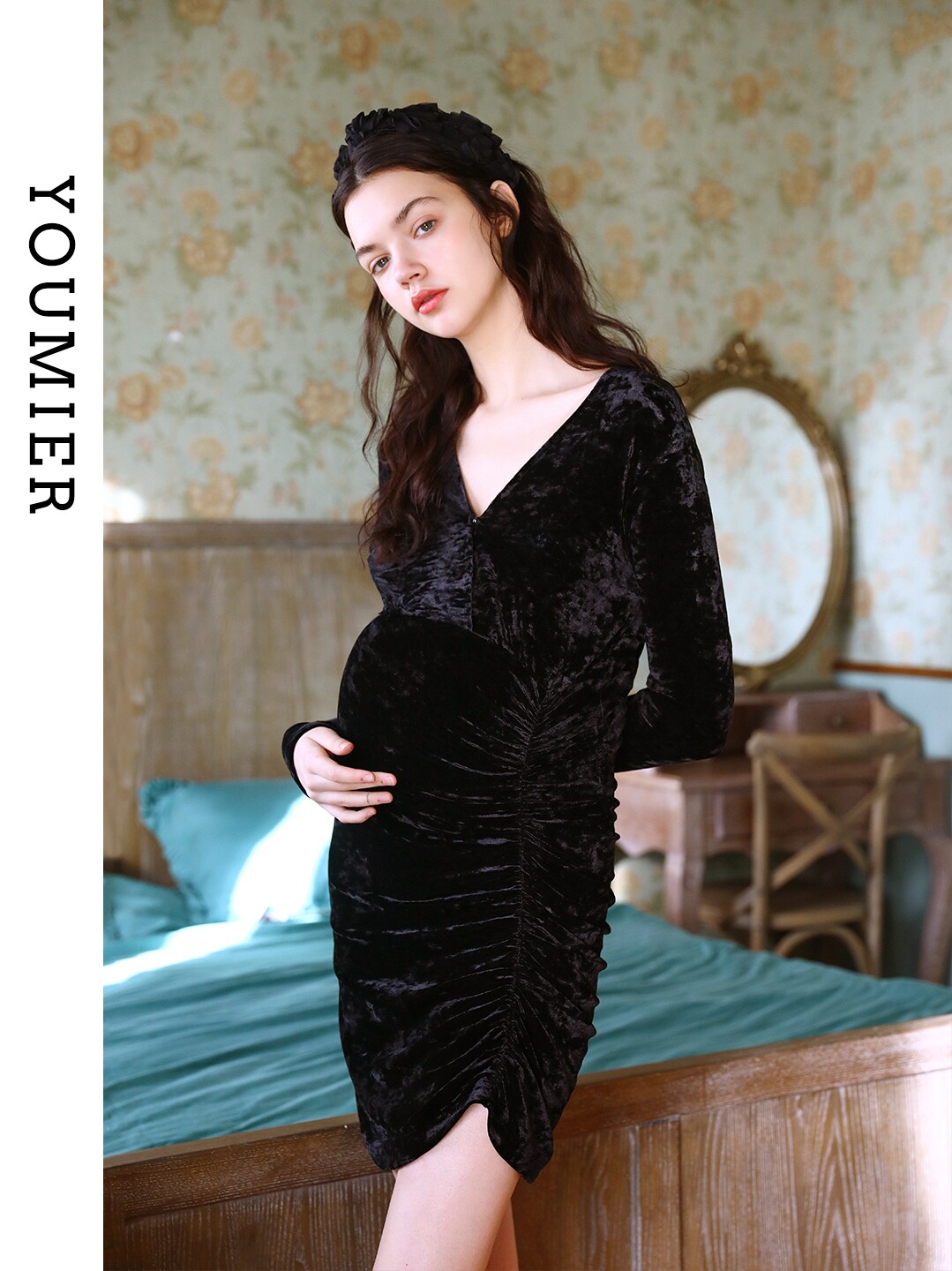 [SPECIAL AREA 2 PIECES 5% OFF] UMIL MATERNITY DRESS AUTUMN VELVET DRESS AUTUMN WINTER MATERNITY DRESS SEXY SLIM