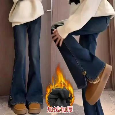 女童新款加绒牛仔裤喇叭裤保暖