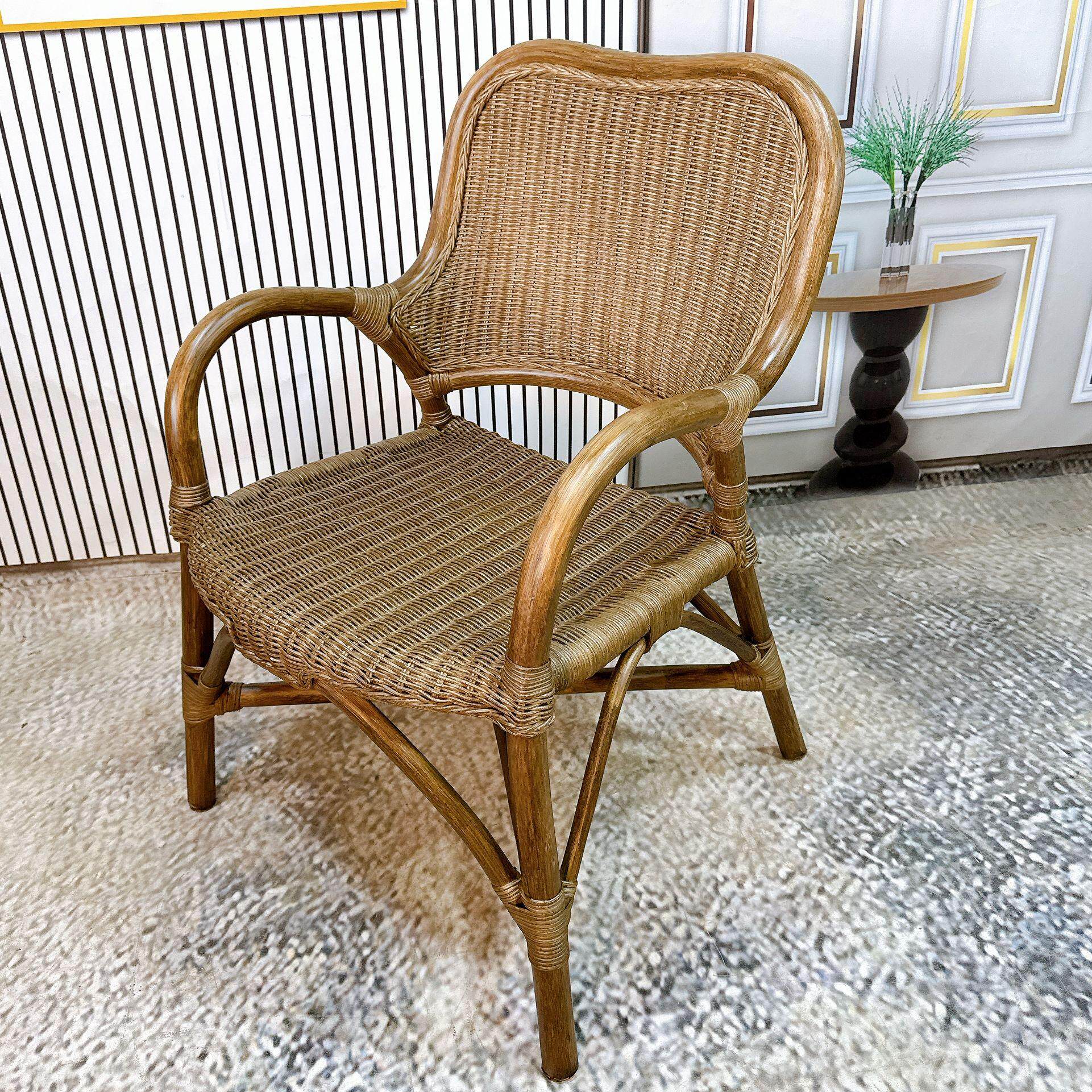 印尼天然真藤靠背椅茶桌家用休闲客厅阳台单人藤椅书房休闲椅组合