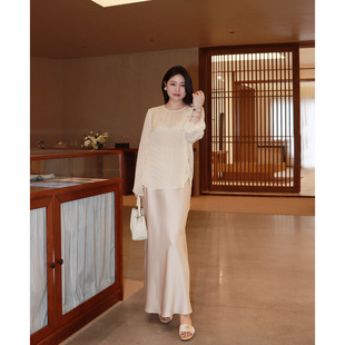上衣宽松垂感显瘦圆领长袖 多肉宝贝夏季 防晒衫 薄款 上衣 微透长袖