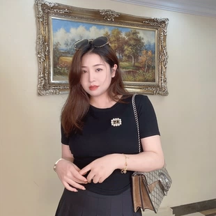 短袖 百搭显瘦tee 纯色圆领修身 多肉宝贝胖MM大码 T恤女2022夏季 新款