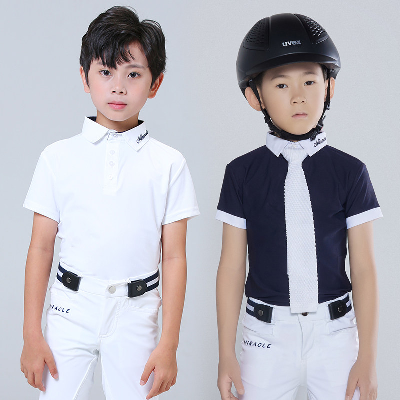 夏季儿童马术t恤速干骑马男童短袖上衣polo衫马术竞赛服儿童骑装