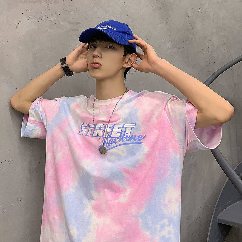ins衣服男夏季港风扎染短袖T恤男学生韩版潮流宽松半袖体恤上衣男|ruв категории Мужская одежда, футболка - от Buy2taobao.com для оказания профессиональной услуги покупки агента Taobao