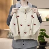 女童针织套头毛衣2026秋冬小香风爱心韩版 宽松上衣新年百搭亲子装