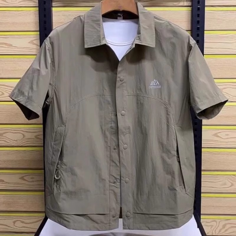 高级感短袖衬衫男2025夏季新款工装百搭薄款外套拼接休闲男士衬衣