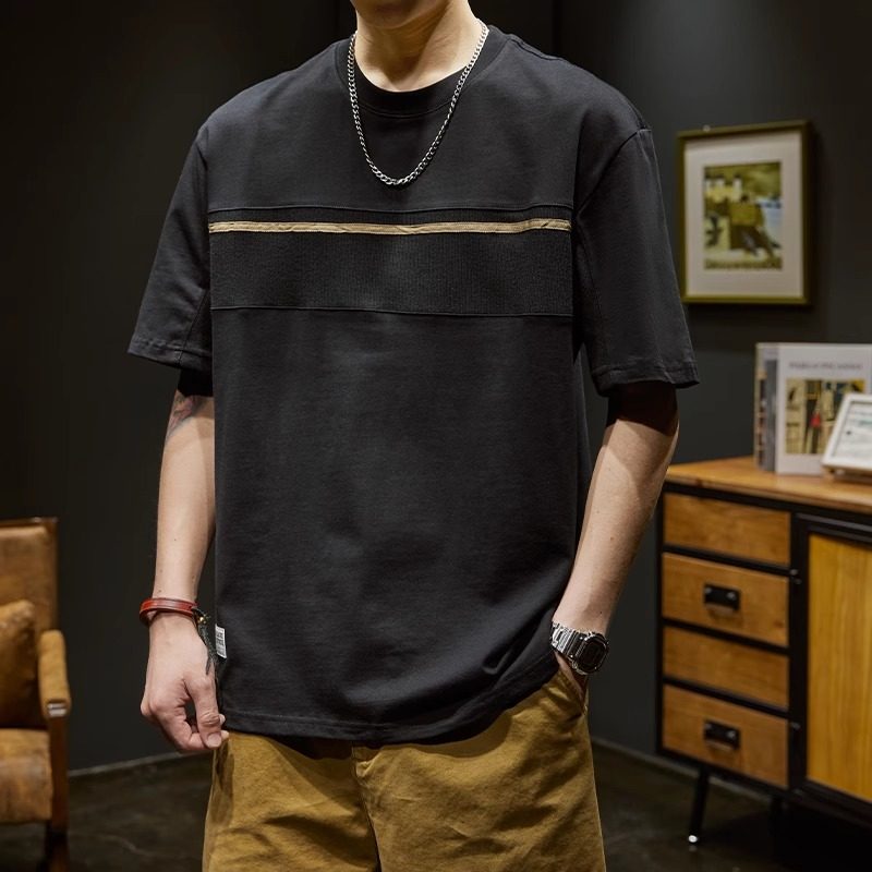 小众高级感针织拼接重磅纯棉短袖