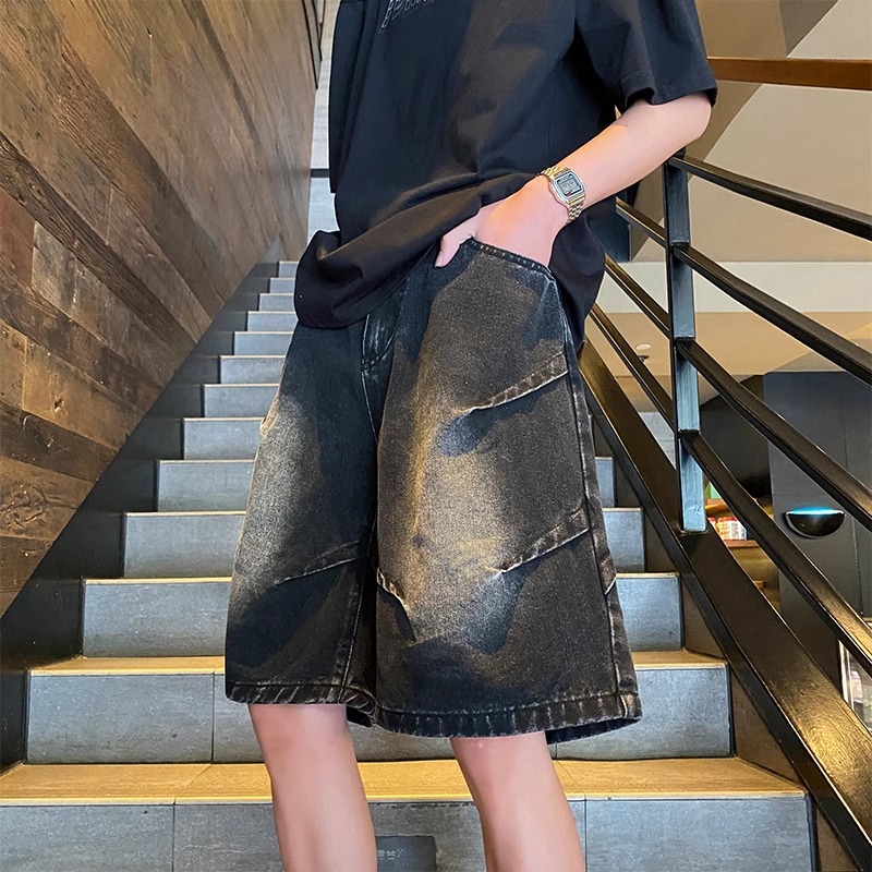 解构设计感牛仔裤男士夏季欧美