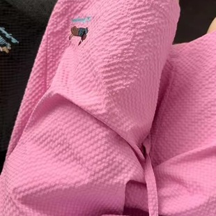 情侣沙滩速干休闲裤 腊肠小狗刺绣五分裤 男款 粉色多巴胺泡泡纱短裤