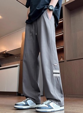 灰色工装裤子男夏季薄款垂感学生宽松直筒裤阔腿运动男生休闲长裤