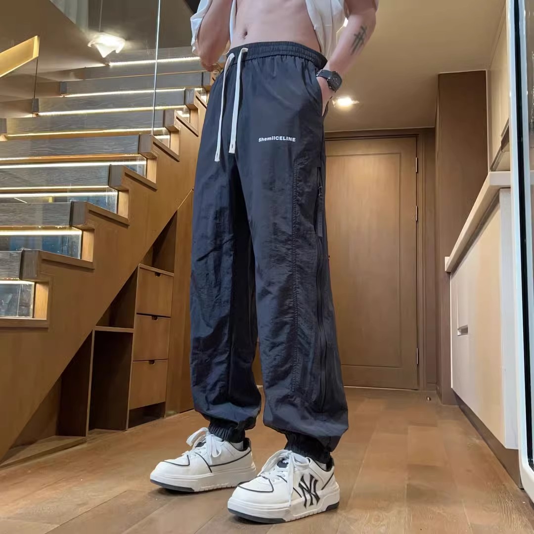 紫色侧面拉链速干裤男夏季薄款