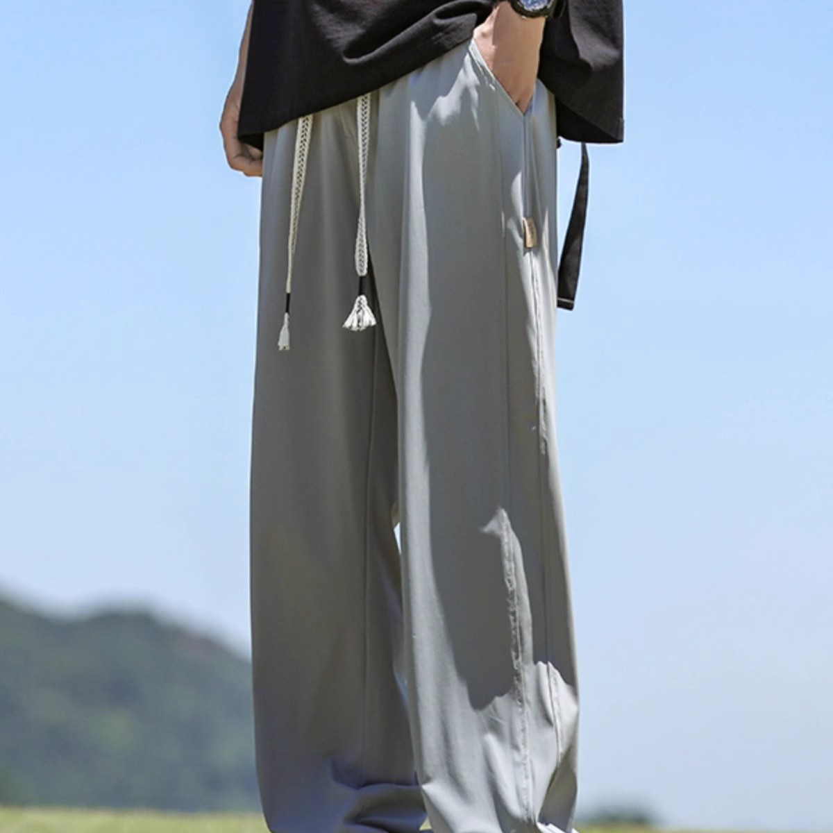 冰丝裤子男款夏季薄款宽松透气休闲裤男2025新款垂感凉感运动长裤