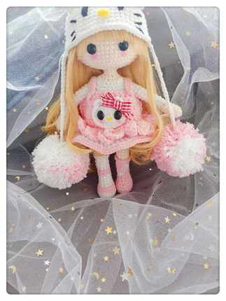 芒果家diy纯手工钩针钩织HelloKitty猫小女孩人偶毛线玩偶成品
