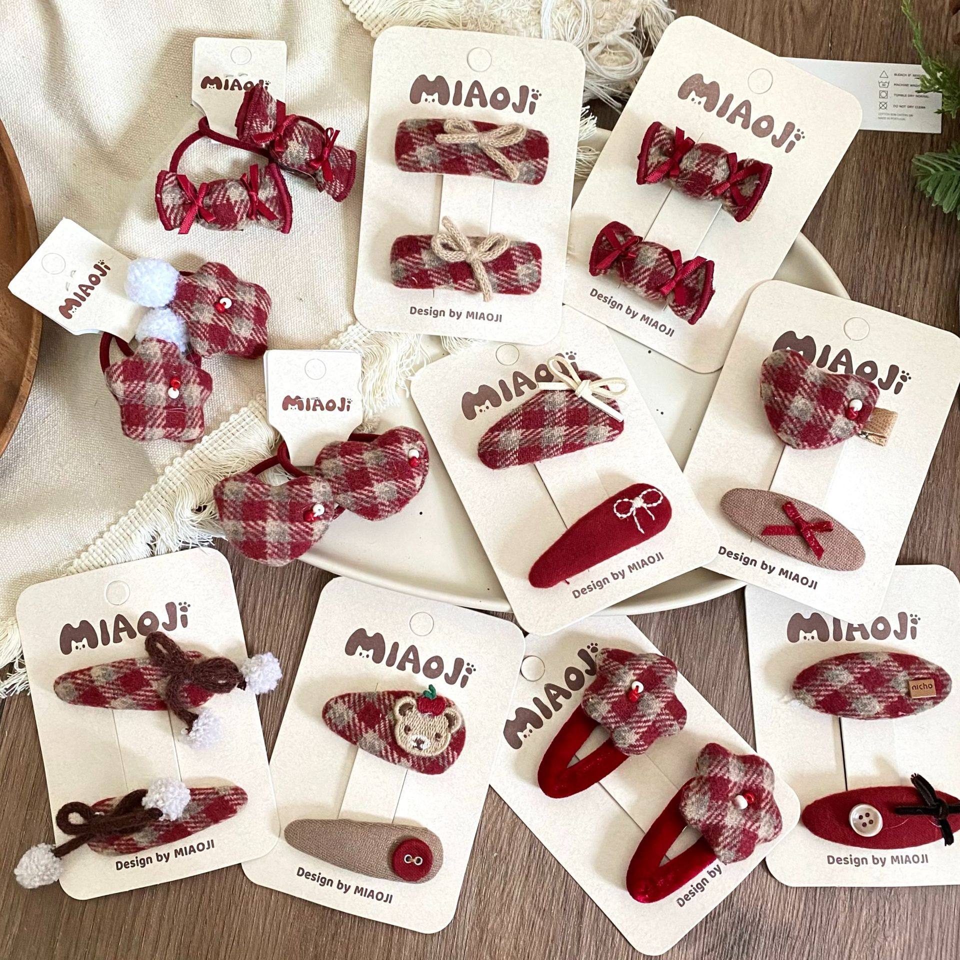 韩版ins复古格纹爱心星星糖果儿童几何发夹发圈发卡边夹皮筋发饰