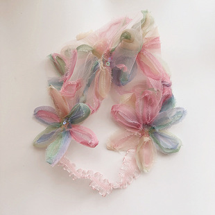 新款田园度假风网纱刺绣花花仙子甜美儿童发带蝴蝶结顶夹头饰发饰