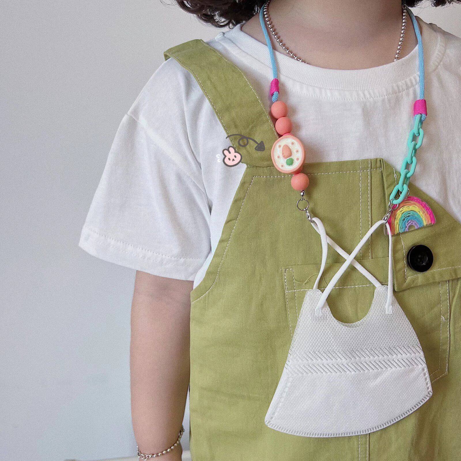 ins夏新款网纱蝴蝶结樱桃草莓儿童口罩链防丢挂绳饰品挂件亲子款