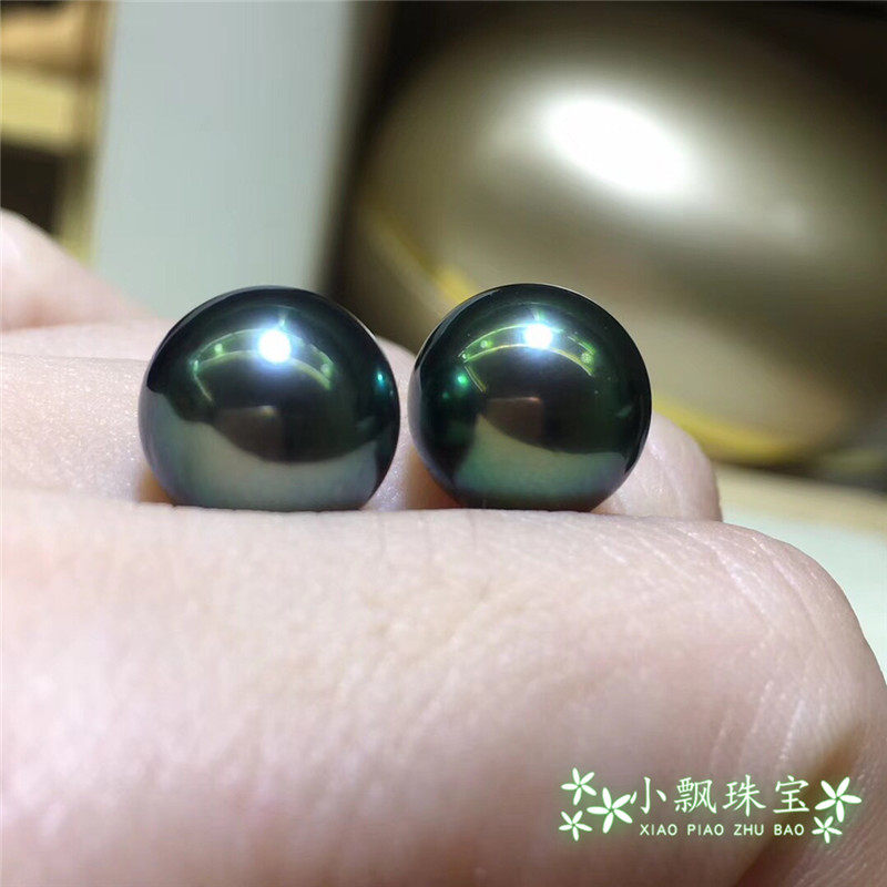 孔雀绿精品海水黑珍珠裸珠