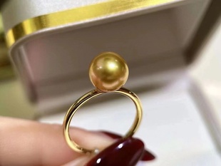 简约光面金珠戒指 18K金澳洲南洋金珠戒指 金色海水珍珠