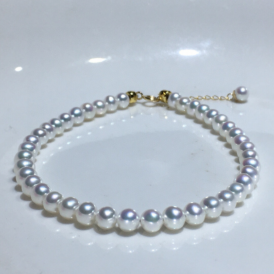 特价秒 18K金扣子 天然珍珠手链 4-5mm