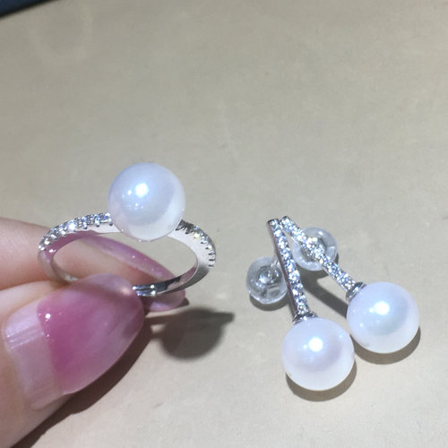 戒指+耳钉套装 海水珍珠