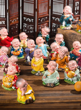 妙工坊小和尚创意办公桌工位摆件可爱小沙弥车载公仔家居汽车饰品