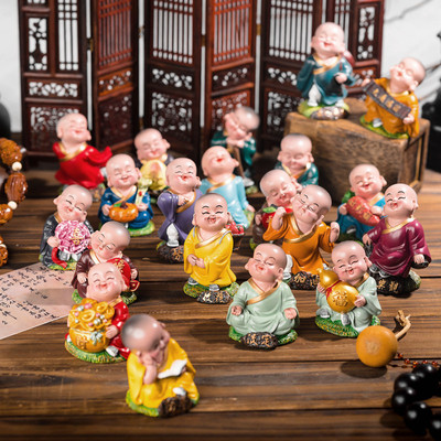 妙工坊小和尚创意办公桌工位摆件可爱小沙弥车载公仔家居汽车饰品