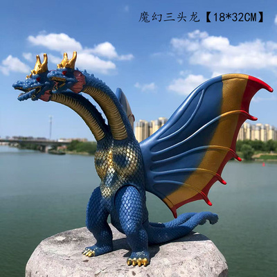 大号软胶王者三头龙基多拉怪兽雷克斯钢铁机甲雪魔刀疤王手办玩具