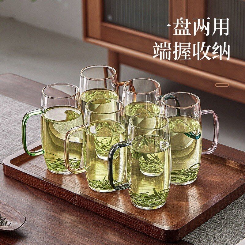 可定制加厚玻璃杯耐热办公喝茶杯大容量透明泡茶杯彩把牛奶单层杯