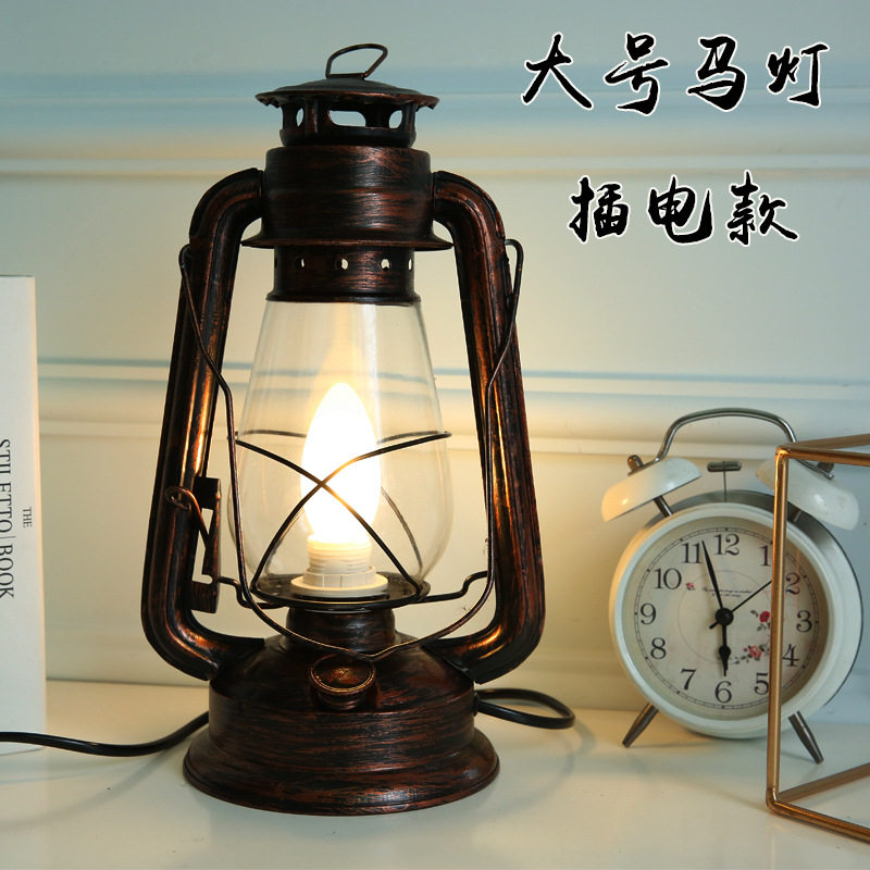 复古创意led插电马灯 北欧简约学生台灯圆形小夜灯卧室酒店床头灯