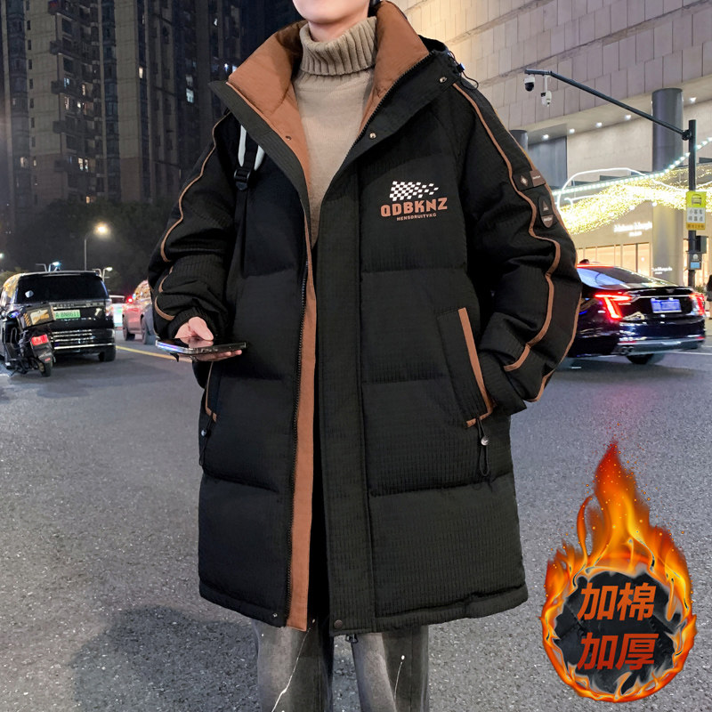 冬季中长款棉衣男孩青少年初高中学生帅气百搭加厚羽绒棉服袄子潮