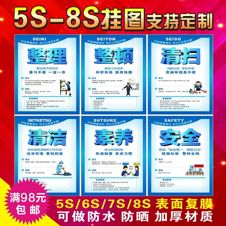 企业文化海报挂图 工厂车间5S 6S 7S 8S标语 质量管理宣传画展板