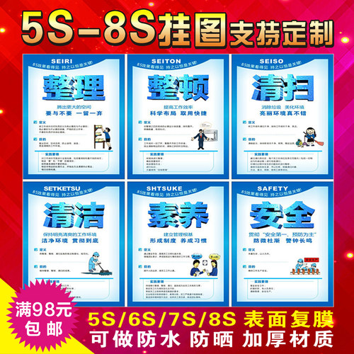 企业文化海报挂图 工厂车间5S 6S 7S 8S标语 质量管理宣传画展板