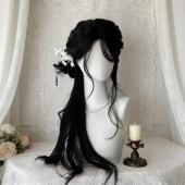 古风假发黑色长发古代服装 Lolita八字刘海黑长直假长发 女全头套式