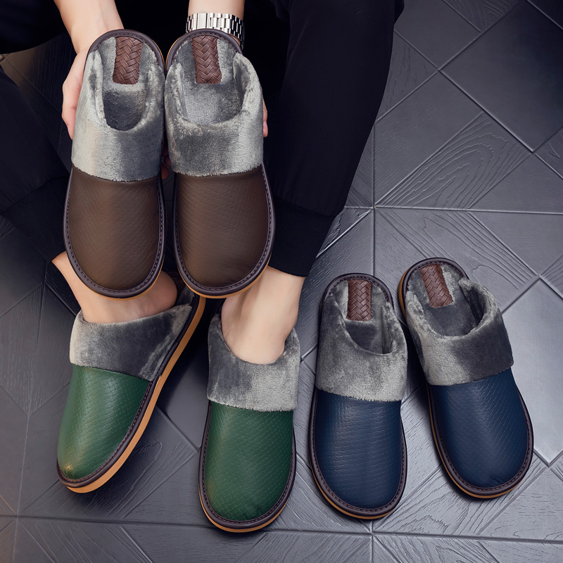 秋冬季防水木地板软底居家棉拖鞋